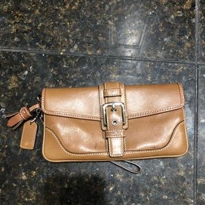 Coach leather brown wristlet silver hardware 7/4